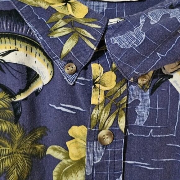 Michael Austin Shirt Men's XL Blue Swordfish Palm Tree Tropical Short Sleeve - Picture 4 of 6